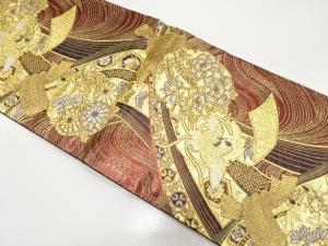 束ね熨斗に雪輪・鳳凰・草花模様織り出し　振袖用袋帯